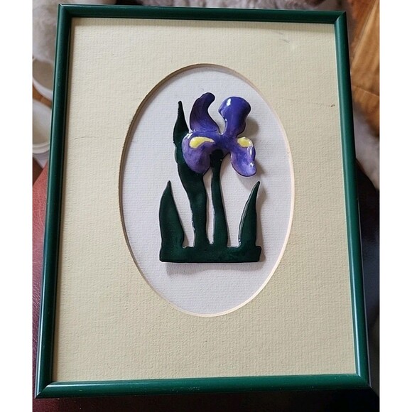 Vtg S. TOBASKO Signed Art SST Studios Ohio 3d Enameled Iris Flower Framed - Picture 6 of 8